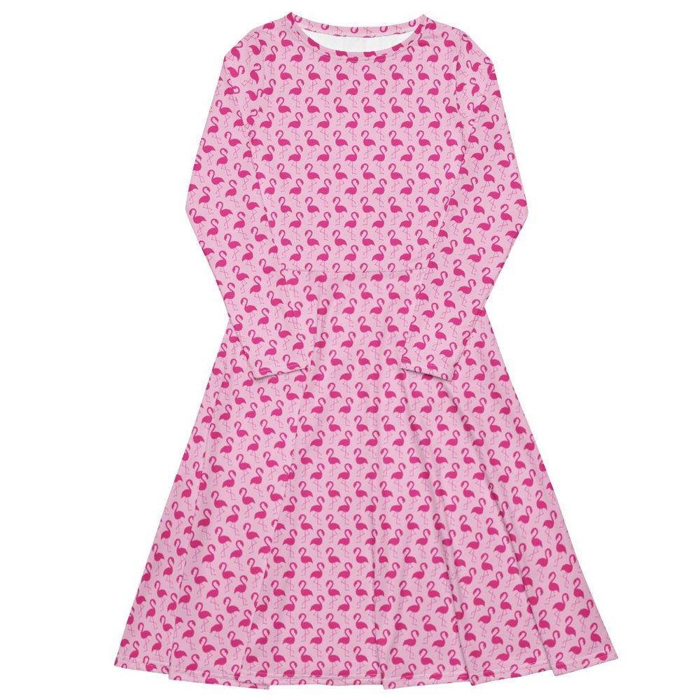 Plus Size Flamingo Tiki Party Pin Up Long Sleeve Dress